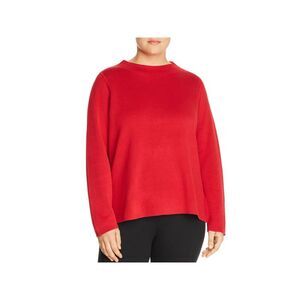 EILEEN FISHER Womens Red Funnel Neck Long Sleeve Wear To Work Sweater Plus 1X
